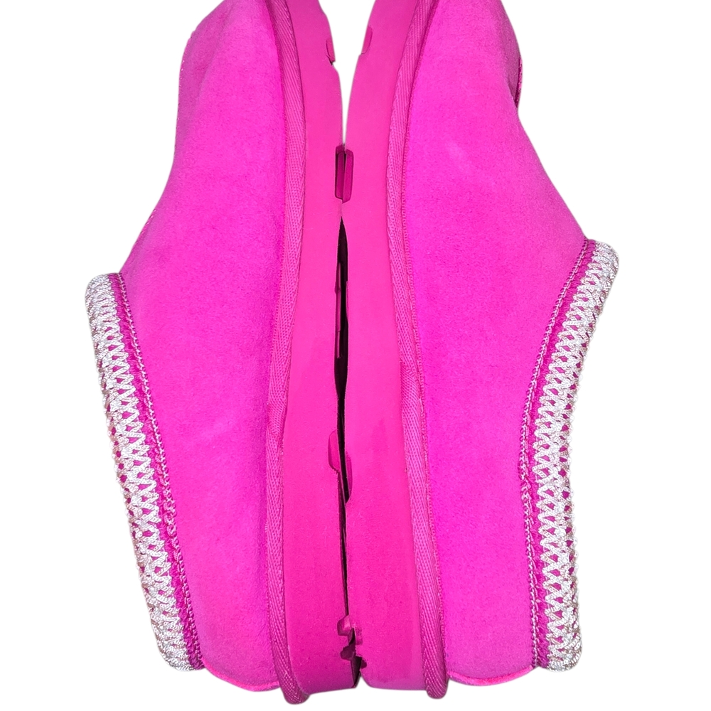 UGG Pink Suede Slippers with White Trim - Picture 8 of 12